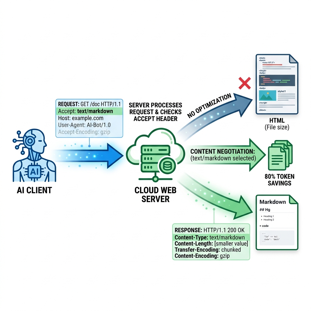 HTTP Content Negotiation Pipeline Diagram for Markdown for Agents